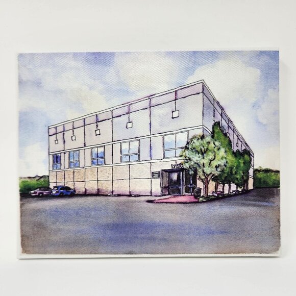 The Office Pam's Watercolor Painting Dunder Mifflin Building Art Canvas 8"x6" - Picture 1 of 6